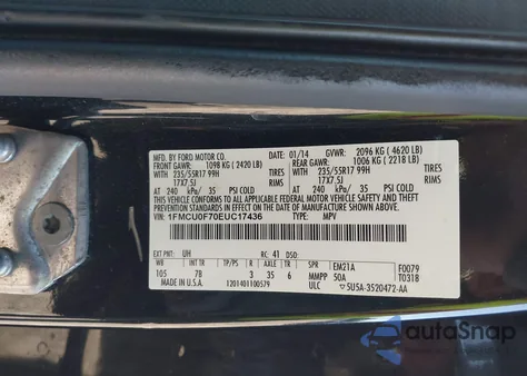 2014 Ford Escape S z USA, uszkodzony, nr VIN 1FMCU0F70EUC17436